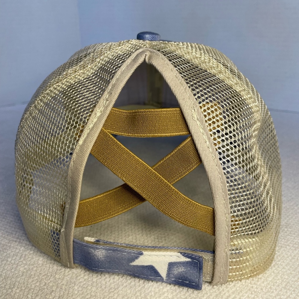 Women’s Ball Cap. Has Blue Flag Patch And Star Print. NWOT - Picture 2 of 5